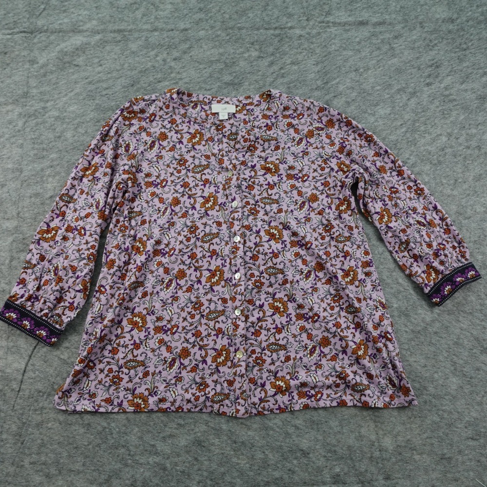 J Jill Top Womens Extra Small Purple Paisley Floral Button Front 3/4 Sleeve